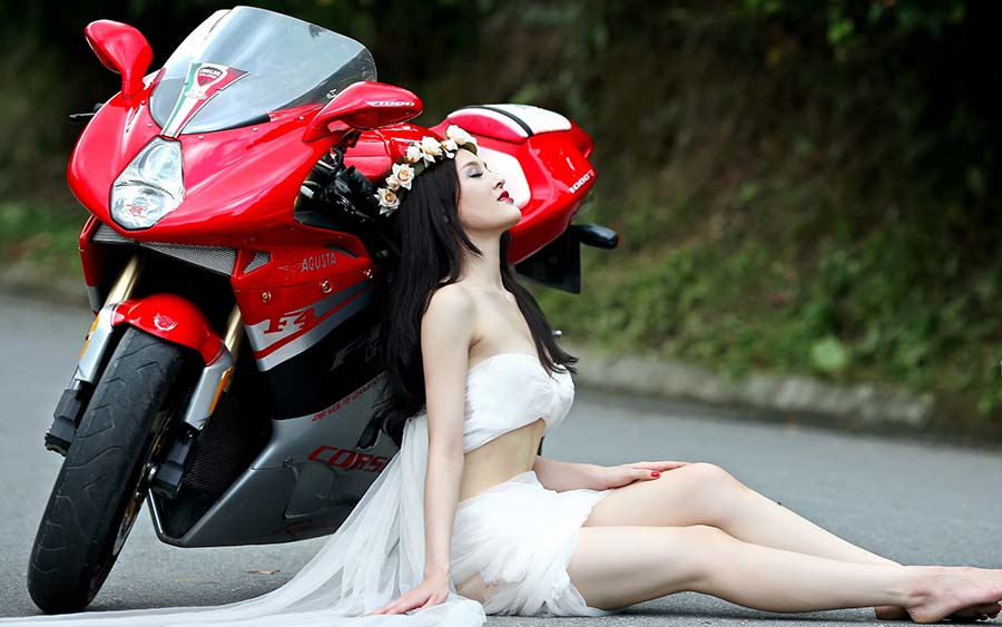 Beautiful girls and motorcycles in Nur-Sultan