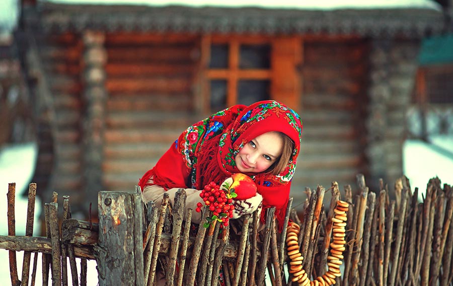 Sexy girl Women in Slavic costumes in Nur-Sultan